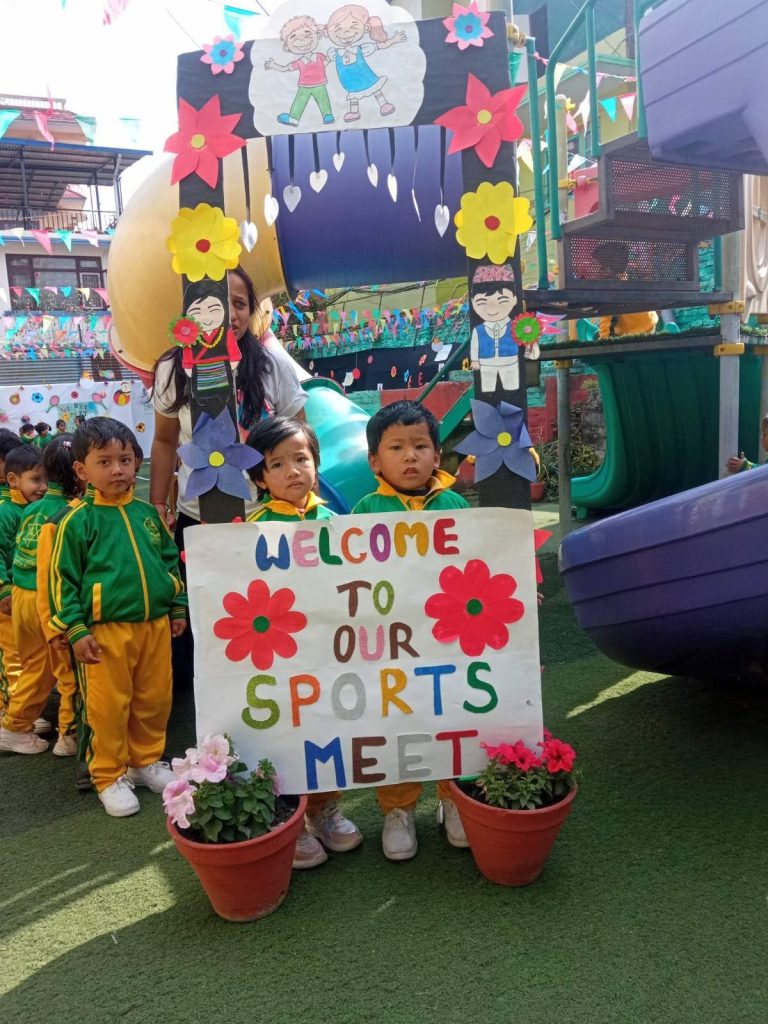Children and teachers at the entrance of Lovely Home's annual Sports Meet