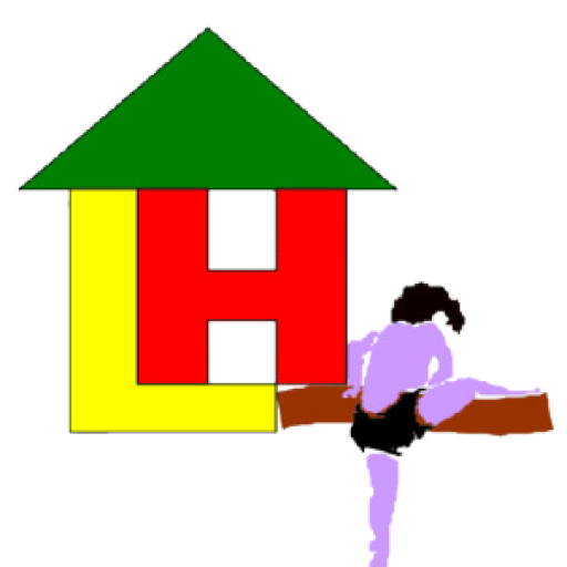 Lovely Home logo mark — a house icon with a gymnast