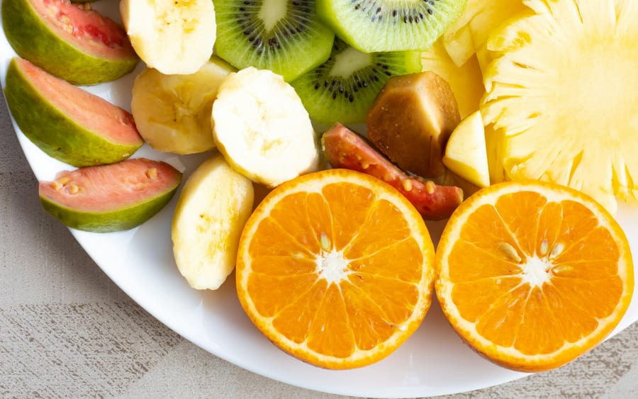 A colourful plate of fresh, healthy fruit