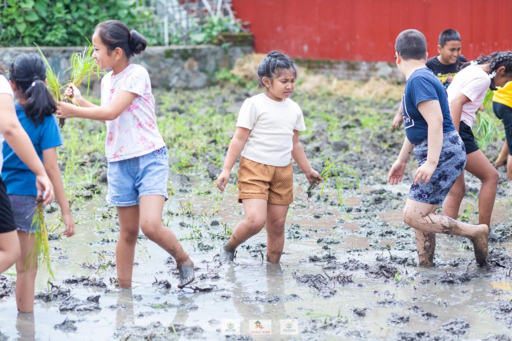 Lovely Home students learning through hands-on outdoor activity during a farm field trip